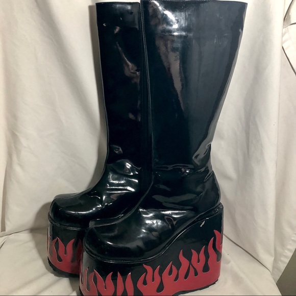 SOLD *✧・゜:* Demonia PVC 315 Flame Booties ✧*:・゜ - Picture 1 of 5